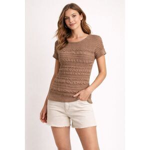 Outback Red Brown Linen Cotton Knit Short Sleeve Sweater Small